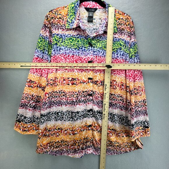 Ali Miles Top Womens Medium Animal Print Tunic Button Up Burnout Artsy Knit - Picture 8 of 16